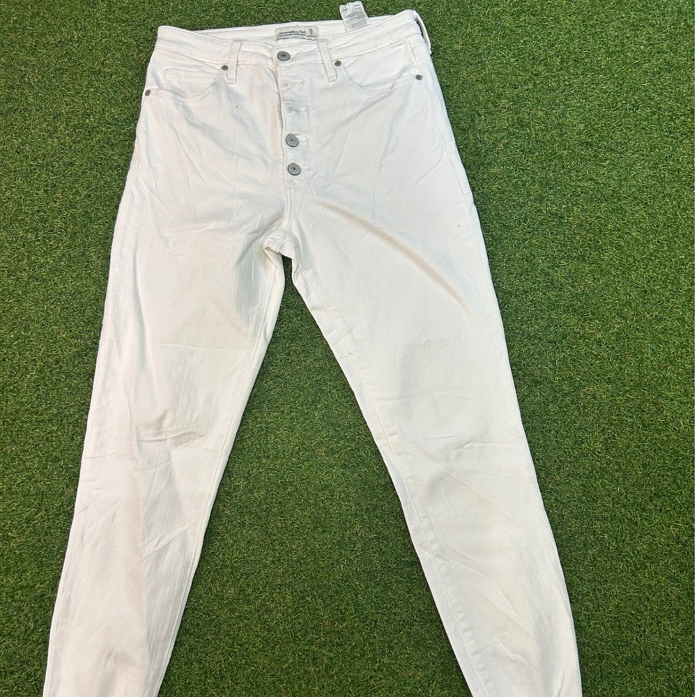 Abercrombie & Fitch Womens 28 6R High Rise Super Skinny Ankle White Jeans Frayed